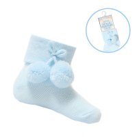 S10-B-1224: Blue Pom Pom Ankle Socks (12-24 Months)